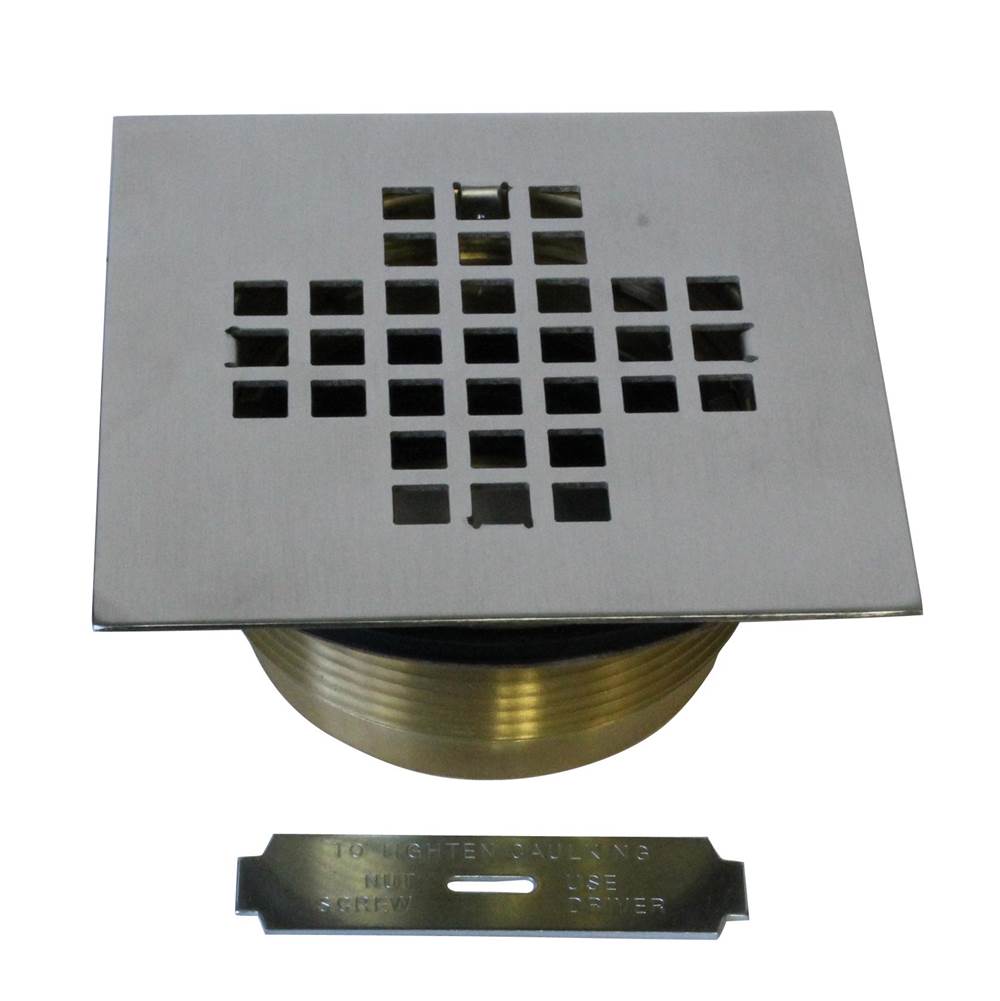 Westbrass 2 in. Brass Shower Drain with 4-1/4 in. Square Cover in Satin Nickel