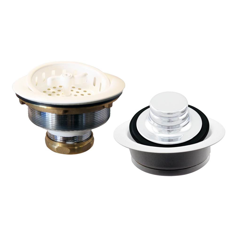 Westbrass Wing Nut Style Large Kitchen Basket Strainer with InSinkErator Style Disposal Flange and Stopper in PowderCoated White